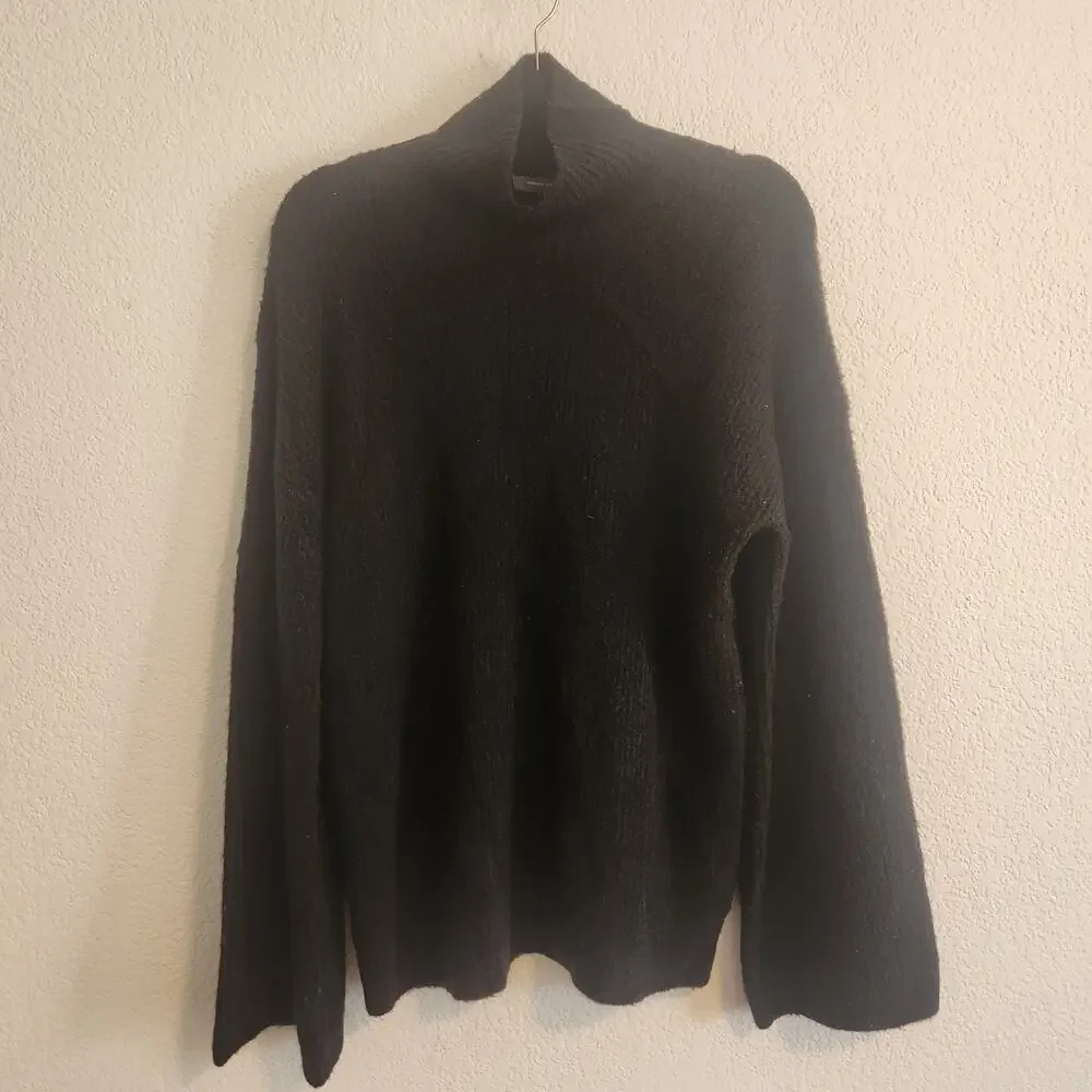 French Connection Women's Sz Small Black Flossy High Neck Bell Sleeve Jumper NWT